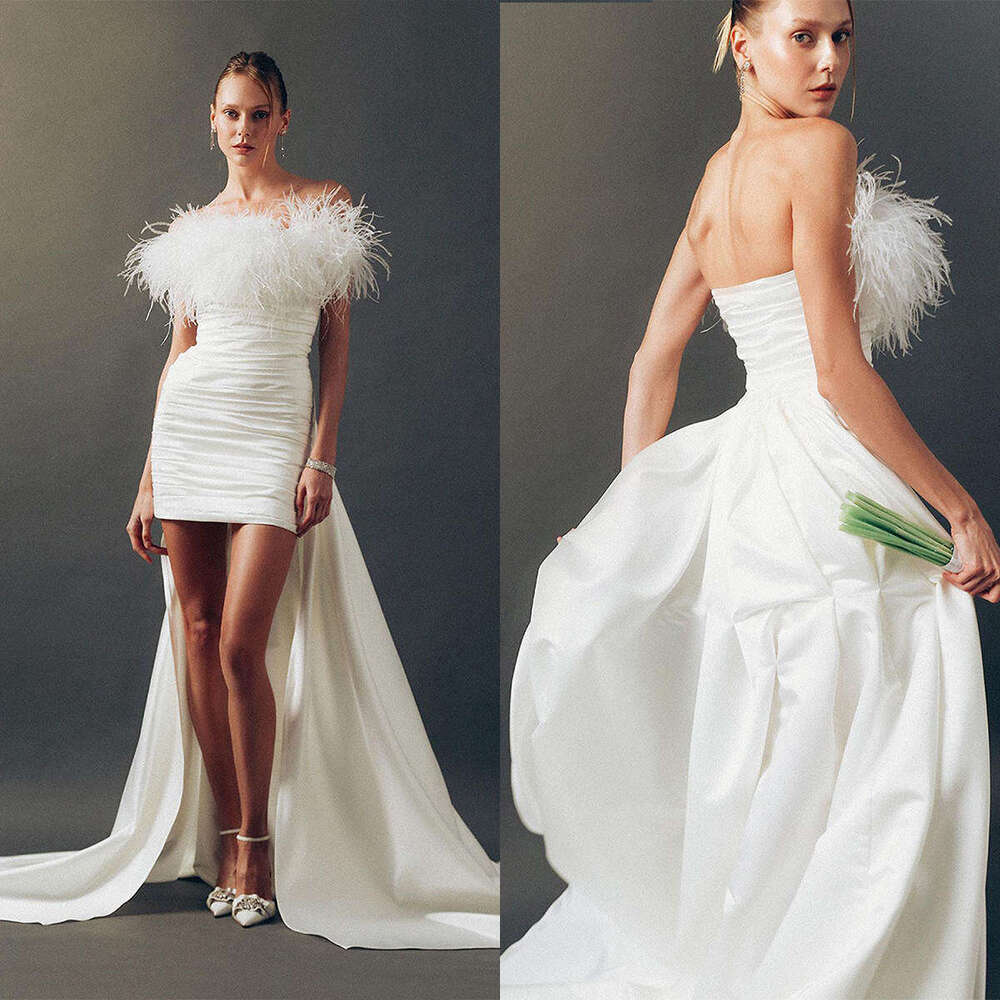 Gorgeous Evening Dresses A-e Feather Strapless Sleeveless Backless Prom Gown Party Dress Vestido De Noite Custom Made