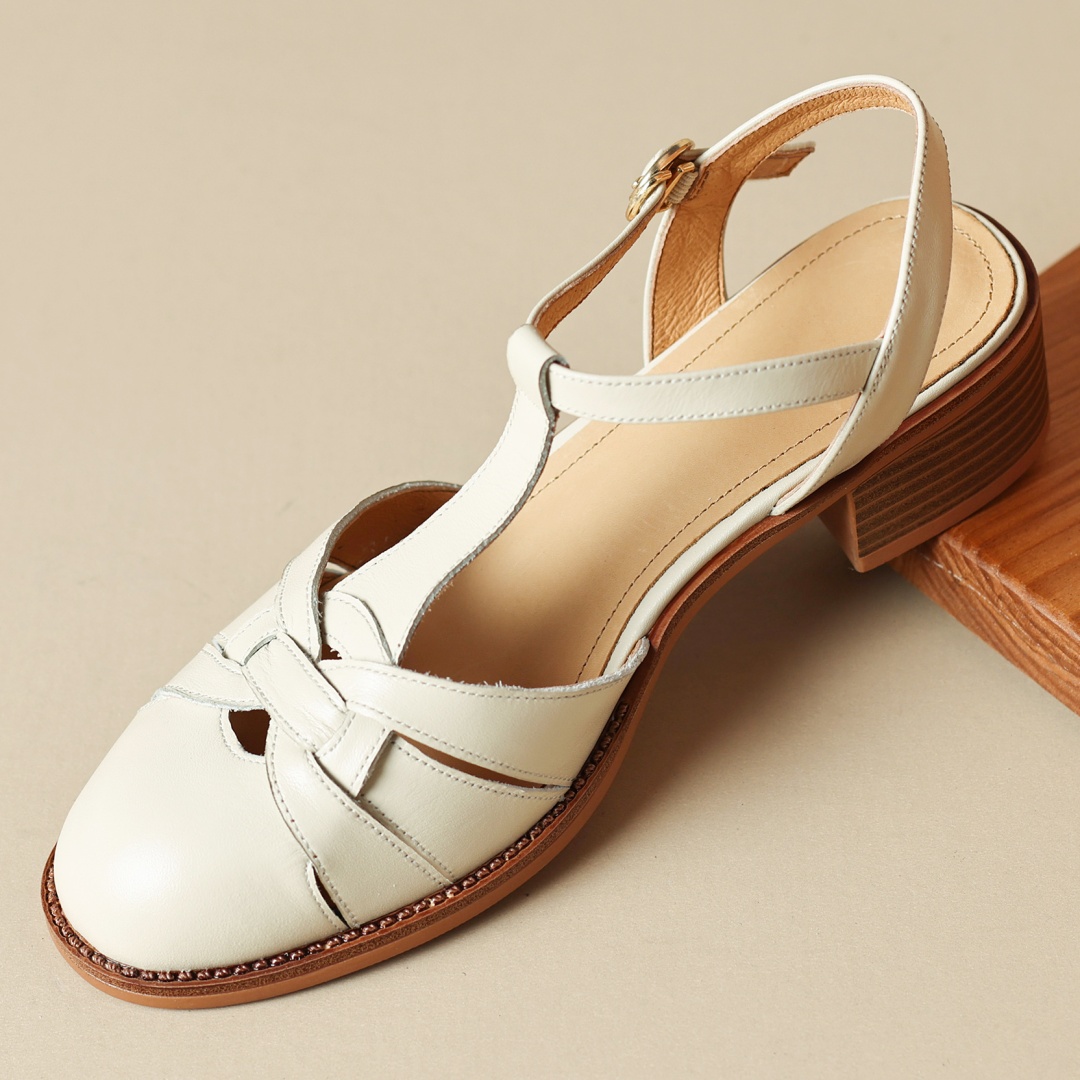 genuine Women's leather narrow band braided t-strap sandals 4cm thick med heel round toe New cage casual female summer shoes woman d152