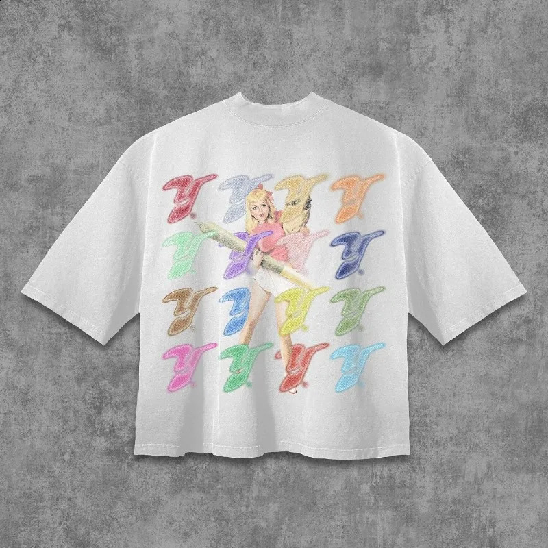 Y2K vintage T Shirt Punk print pattern oversized t shirt men women Unisex fashion Streetwear Hip Hop Cotton Loose top 240913
