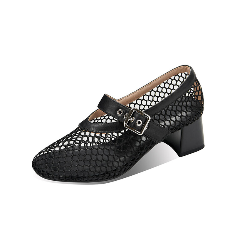 2025 new Summer New Round Toe High Heels Fashion Hollow Out for Women atos De Mujer Ladies Shoes Mesh Sandals 433e