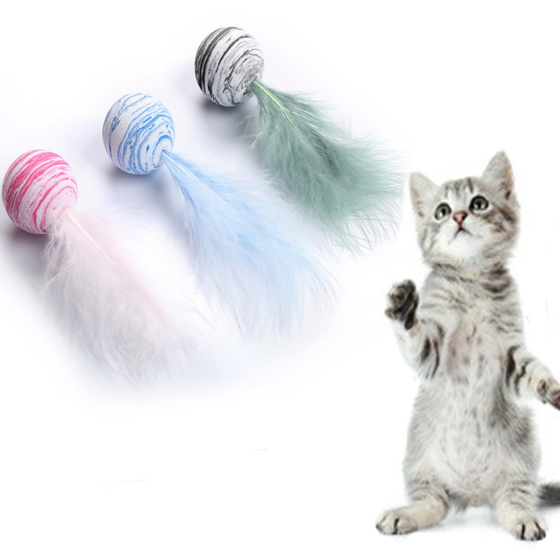 1pc Funny Cat Toy EVA Material Starry Sky Texture Colorful Feathers Ball Toy Kitten Puppy Interactive Chasing Toys Pet Supplies