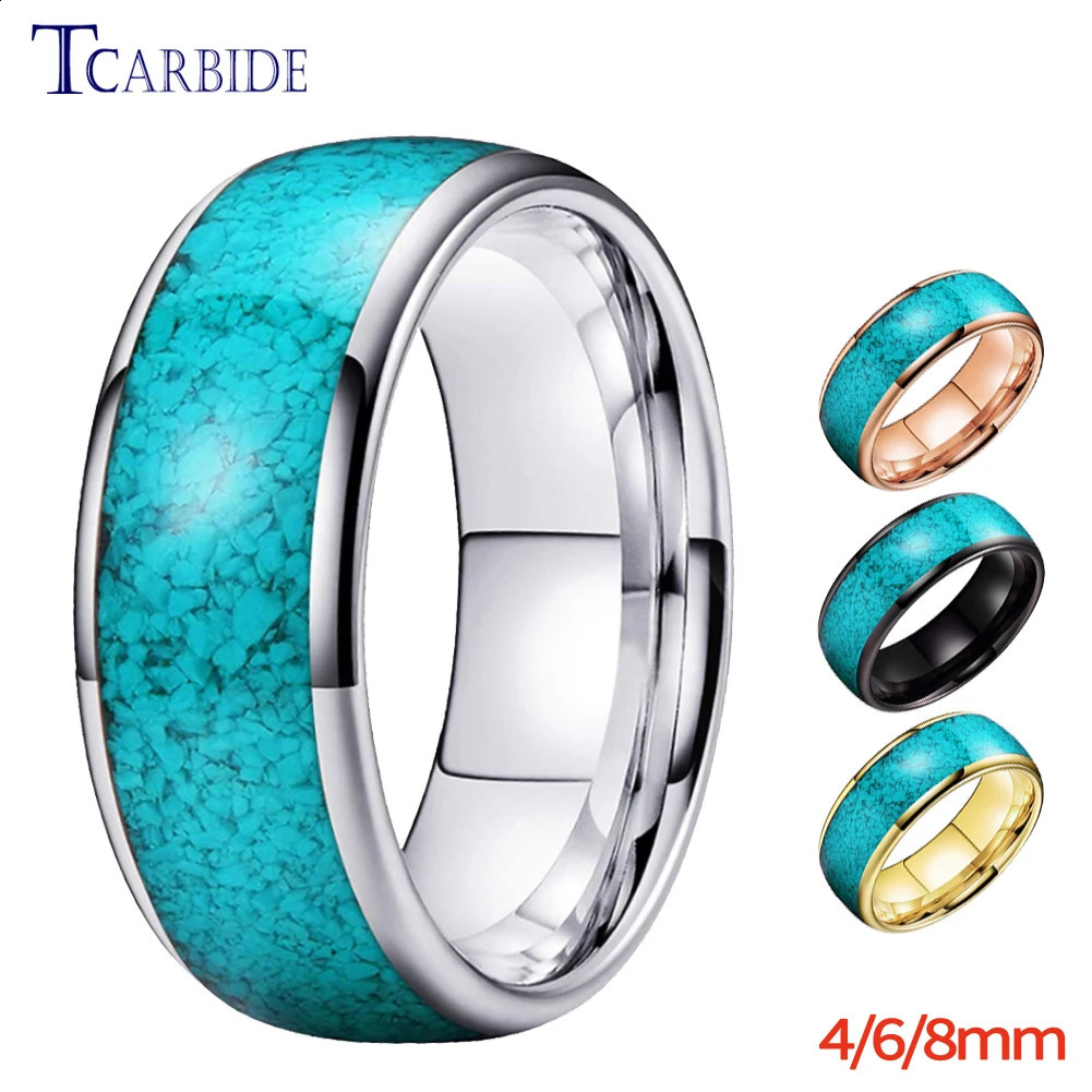 4MM 6MM 8MM multi-color turquoise ring mens womens beautiful tungsten engagement and wedding ring dome polished finish comfortable fit 240905