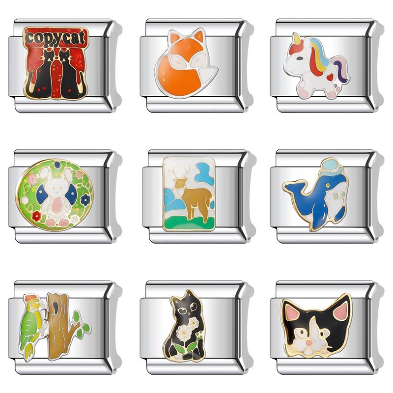 New Women's Gift cute animal cat Bead Italian Charms Links Bangle Beads Fit 9mm Stainless Steel Bracelet Making DIY For Women Fashion Jewelry