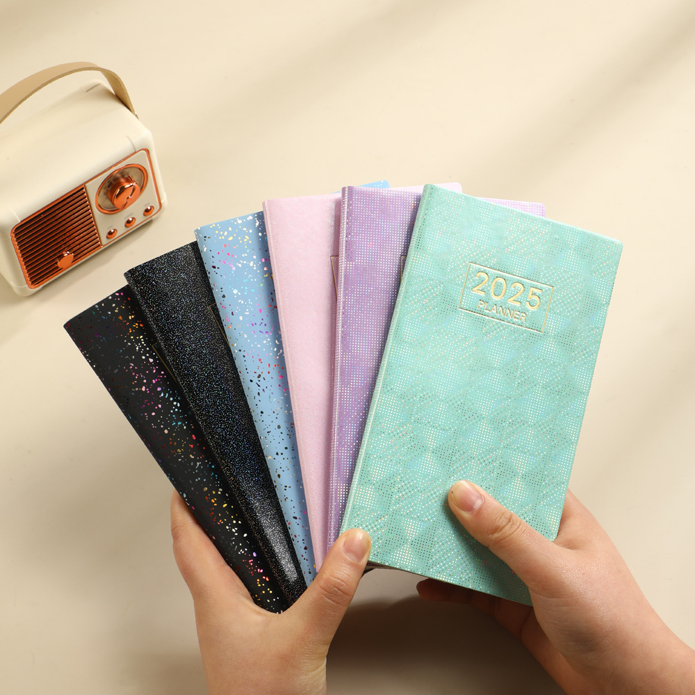 Cross-border laser 2025 a6 English calendar book colorful star color notebook leather thin weekly calendar plan book