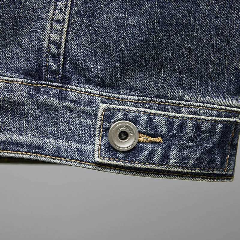 High quality new blue denim jacket with simple design letters embedding trend mens jacket top of the line mens jacket jeans mens jacket W240914