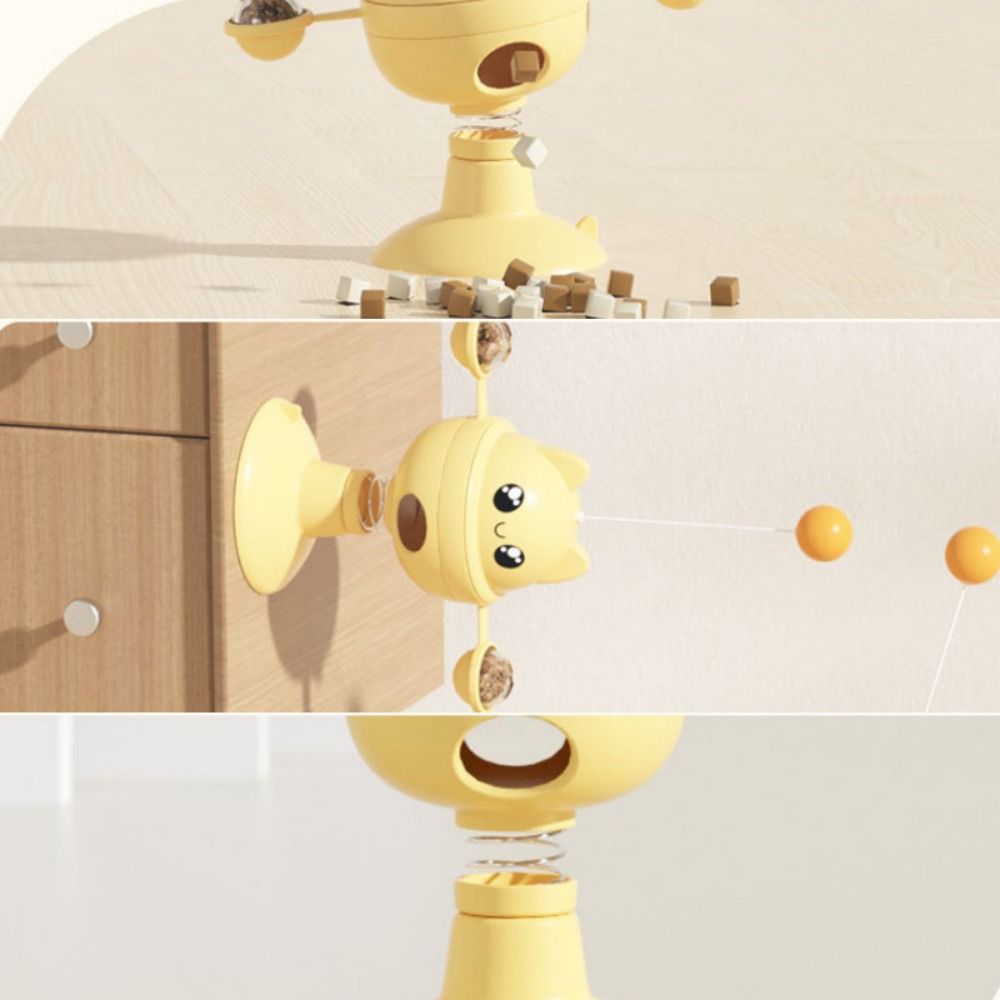 3 in 1 360 ° Rotation Pet Toys Tumblers Cartoon Suction Cup Cat Teaser Stick Plastic Cat Food Dispenser Self Happy