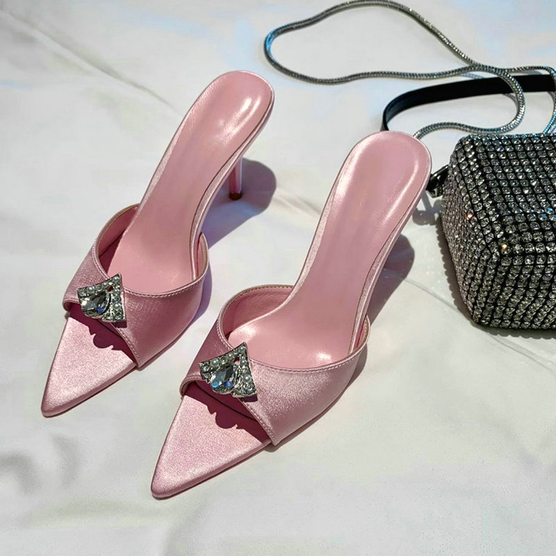 New 2024 Summer Pointy-head Rhie One-e High Heel Sandals Silk Fairy Slippers Wedding Shoes 0121
