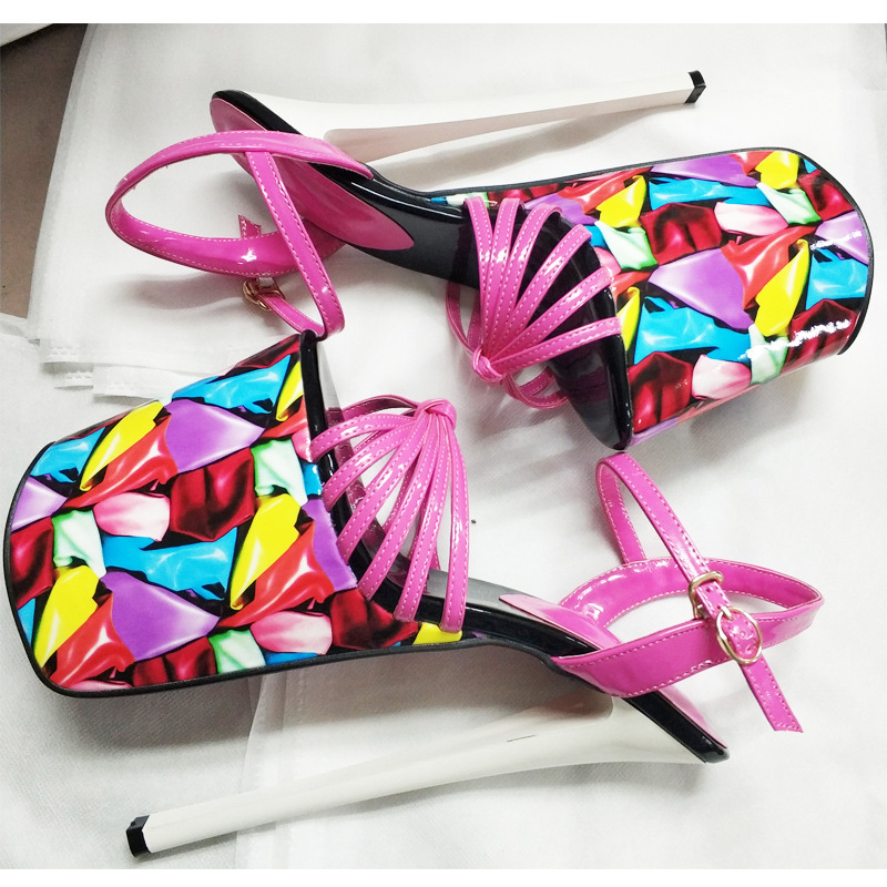 22cm Metal Super High Heels Sandals Women Platform Strap Summer wer High-Heeled Unisex Party Dance Shoes New Large Size 50 ba03 -Heeled
