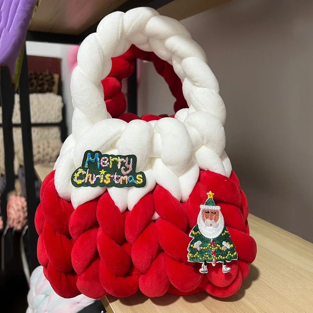 Womens handbag with Icelandic wool top handle hollow outer soft contrasting color short womens Santa Claus bag 240913