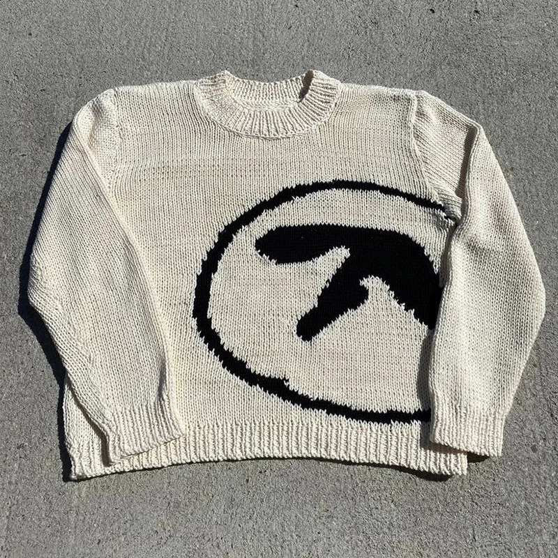 Mens Sweater Aphex Twin Knit Winter Oversized Vintage Long Sleeve Tops Jumper Pullover Y2k Streetwear Graphic Fashion Clothing 240912