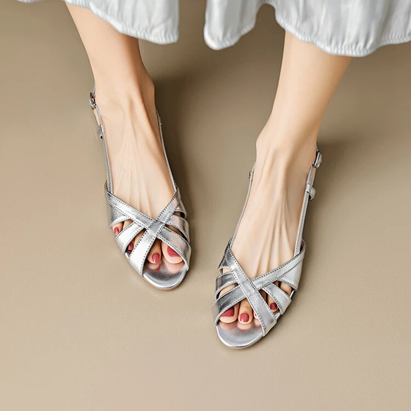Summer NEW Open Toe Chunky Heel Sandals Split Leather High Heels Narrow Band Handmade Shoes for Women f622 s