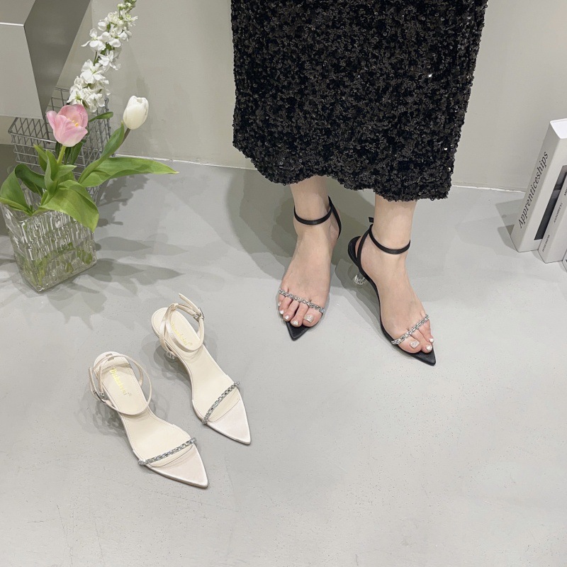 2025 new Sandal Female Clear Heels 2023 Women's Buckle Low-Heeled Shoes With Strap Open Toe Girls New Comfort Stiletto High Rhie Be da0f