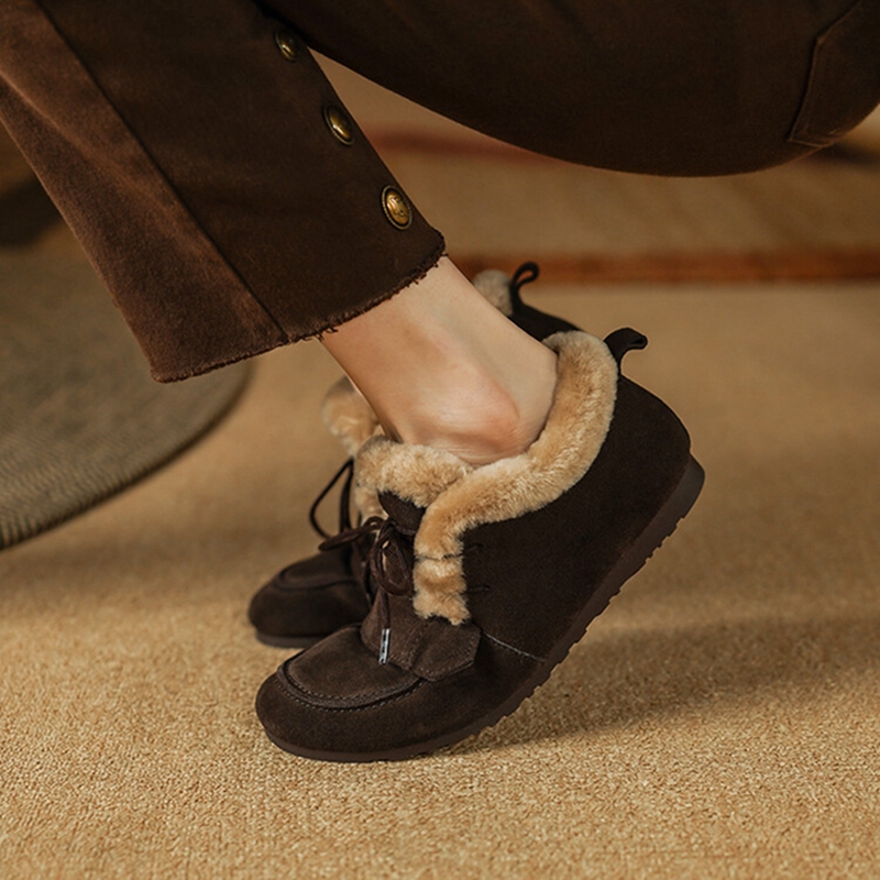 Loafers Winter Cow Suede Leather for Round Toe Low Heel Solid Women Pumps Warm Wool Shoes atos mujer 0c0e e619