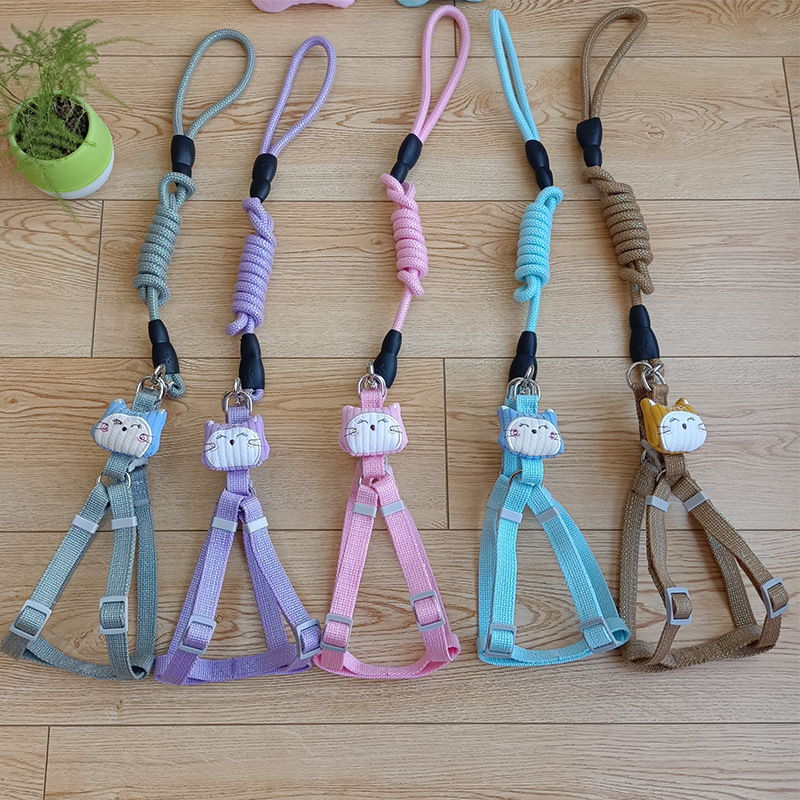 Cat Harness and Leash Set Pet Supplies Cartoon Round Rope Adjustable Harness with Alloy Metal Hook Buckle for Cats and Puppies