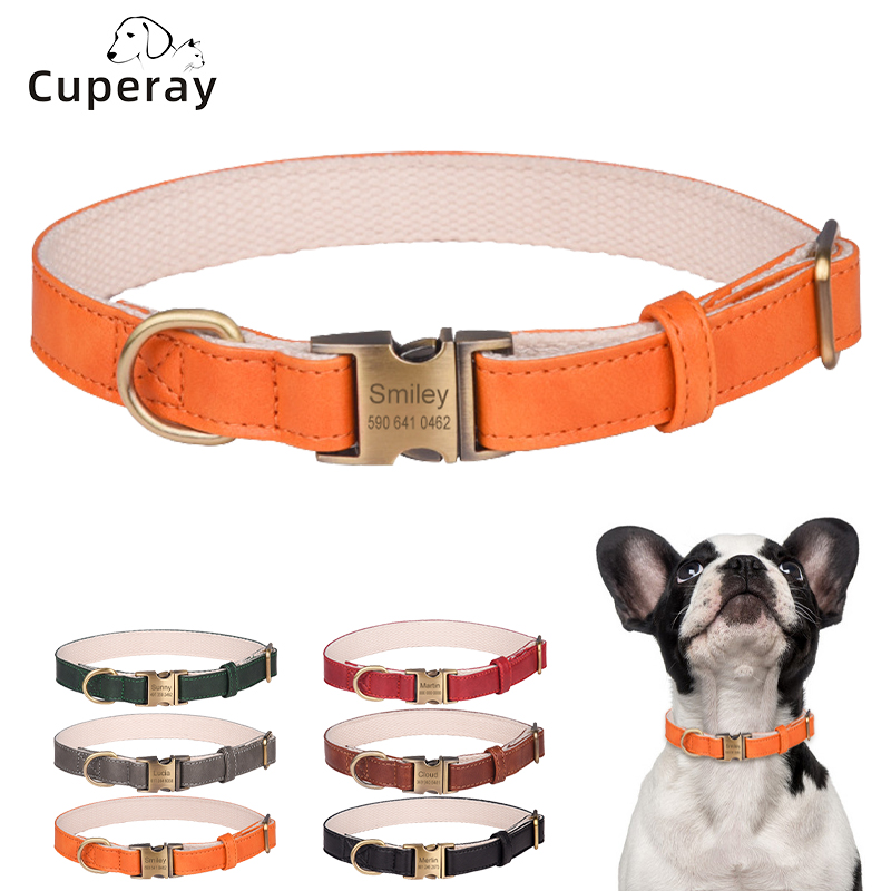 Personalized Leather Dog Collars, Adjustable Pet Collars Free Customized Name and Phone Tag for Small and Large Dogs Accessories