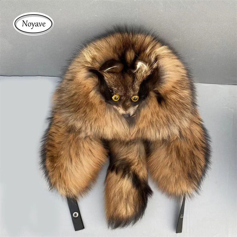 100% Real Fur Raccoon Fox Skin Russian Hats Pilot Bombers Full Mao Mens hat Ushanka Winter Ear Guard Hat Raccoon Fur Beanie Hat 240906