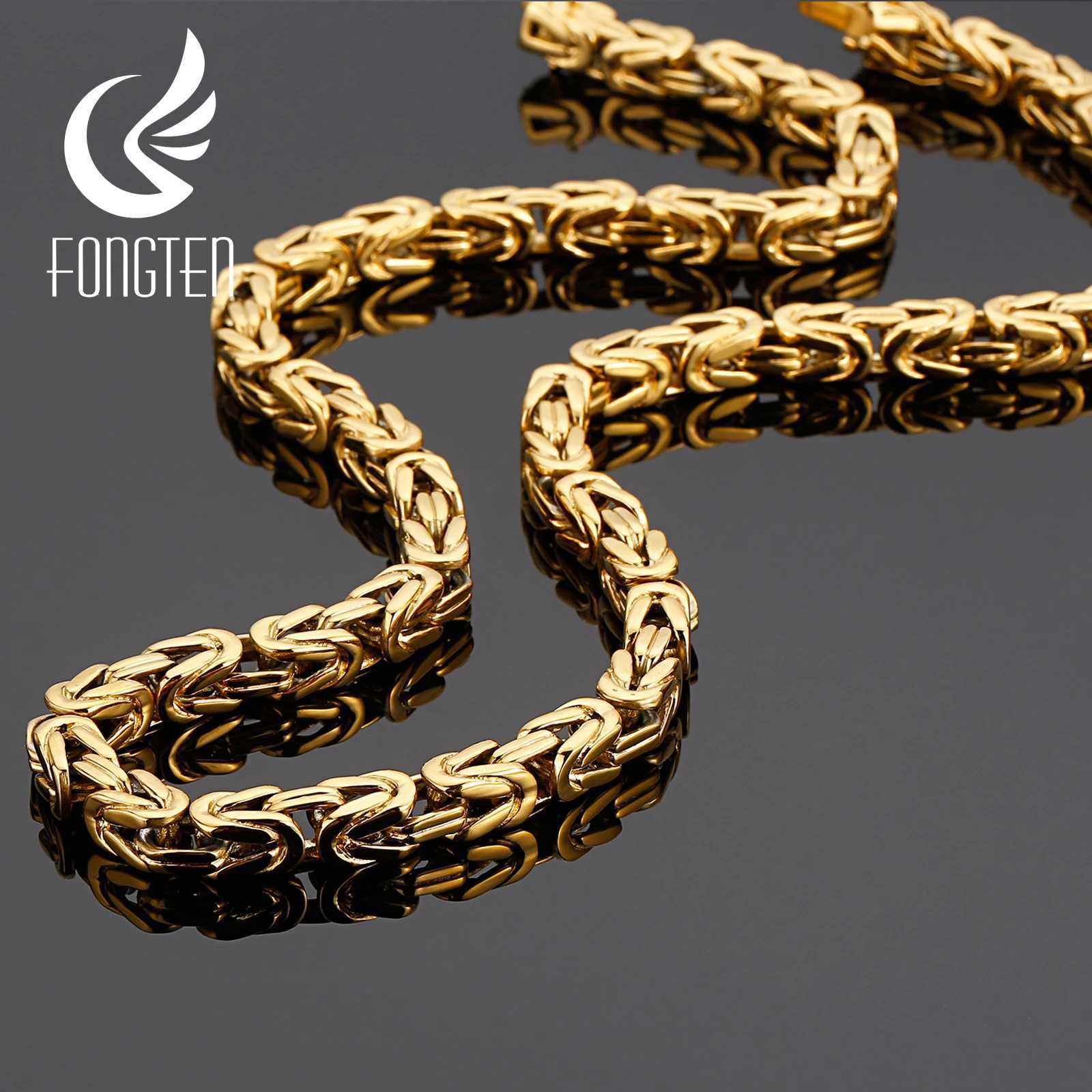 Pendant Necklaces Fongten 66cm Byzantine Chain Necklace for Men Stainless Steel Hip Hop Men Gold/Silver Colorful Necklace Charm Necklace Jewelry