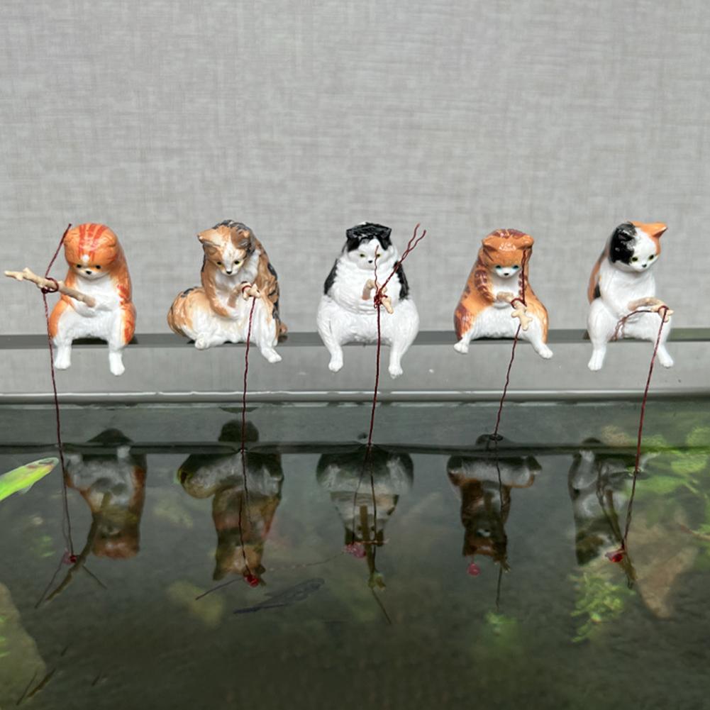 Cute Cat Figurines Aquarium Ornament Fish Tank Decoration for Aquarium Fish Tank Landscaping Decoration