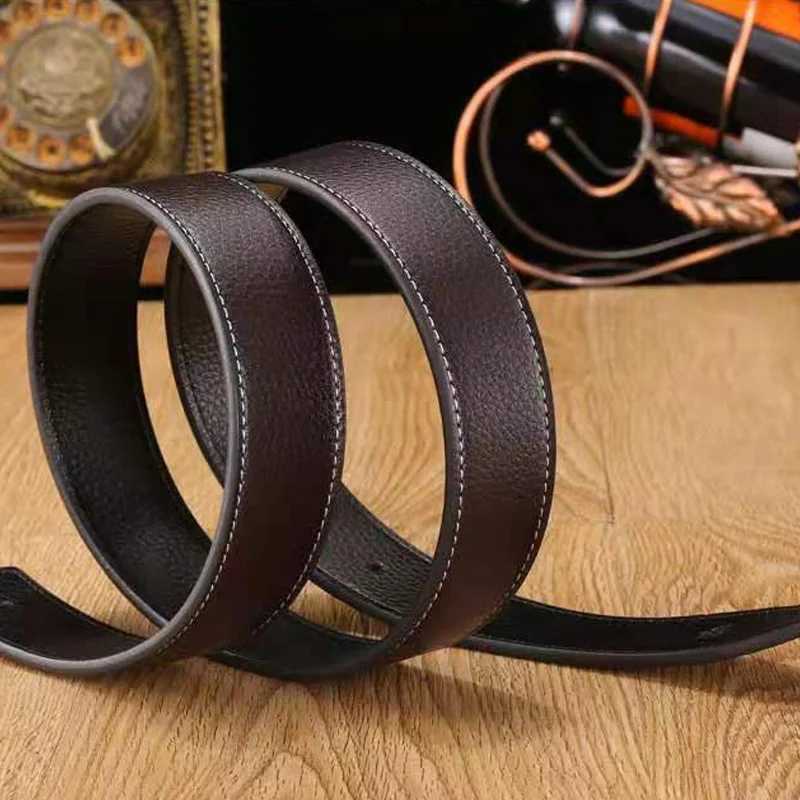 No Buckle High Quality Luxury Leather Men Belts Male Belts 3.8Cm Width H Belts Strip With Holes Jeans Accessories Waistband NewX240914