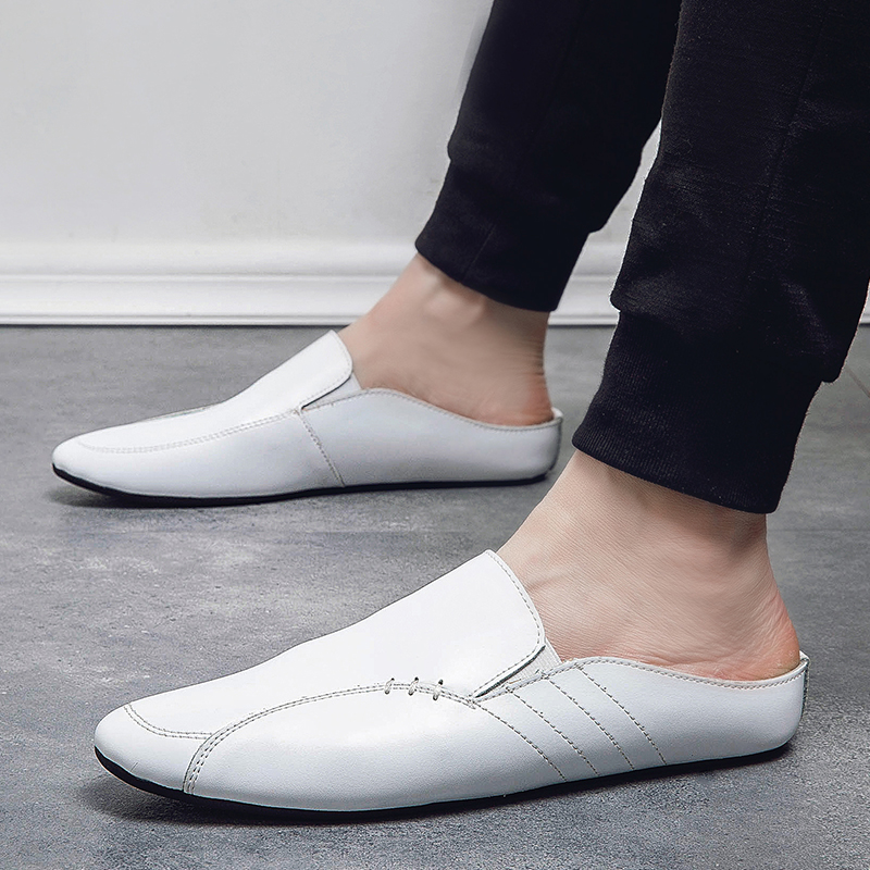 Man Summer Fashion Casual Shoes Male Breathable Backless Loafer Half Shoes Back Leather Muller Shoes Low Heel Shoes Half Slipper