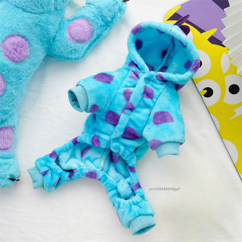 Dino Dog Coat! Blue Dinosaur Hooded Costume for Small Dogs - Thickened Warm Puppy Cat Winter Clothes, Jurassic Pet Apparel All Sizes