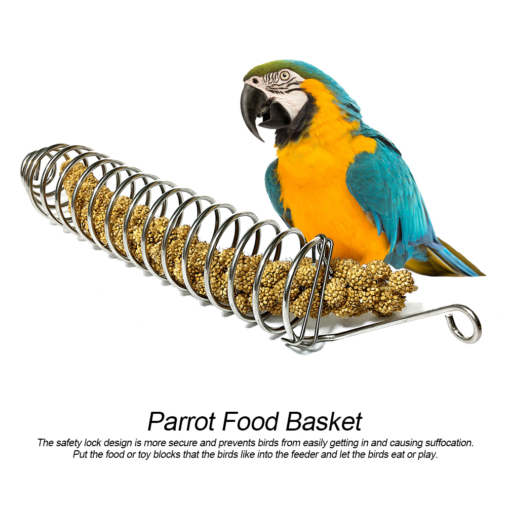 2Pcs Stainless Steel Bird Parrot Safety Lock Buckle Feeding Device Foraging Food Basket