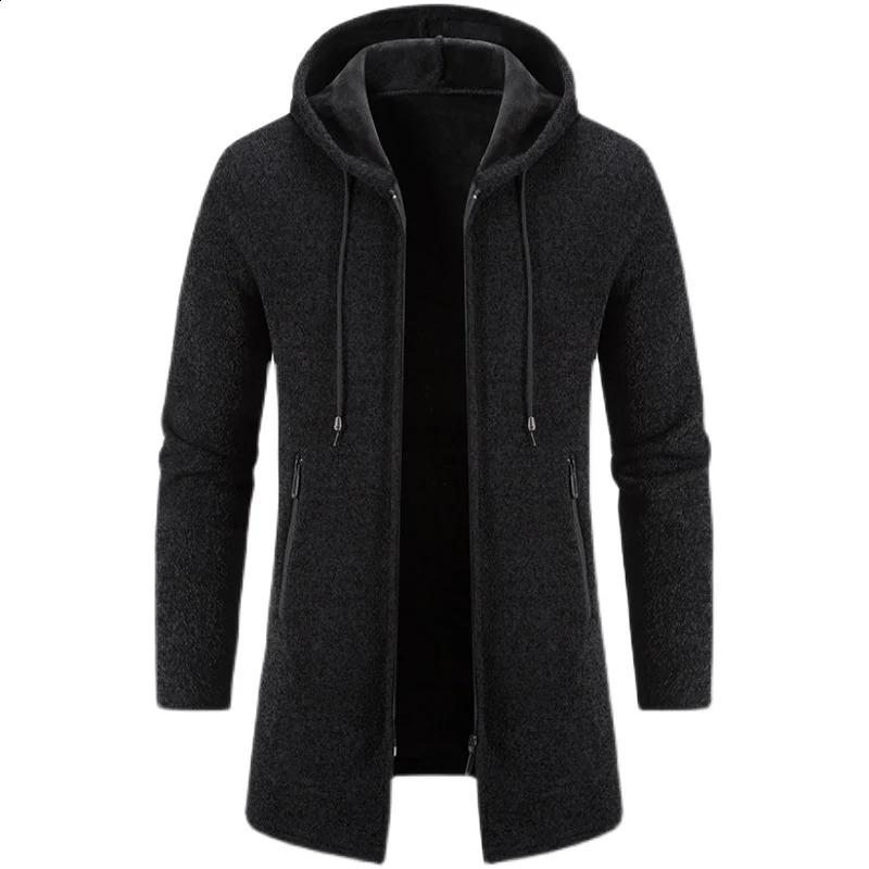 Mens sweater jacket with chain medium length cardigan cashmere cotton blend casual knit mens clothing 240906