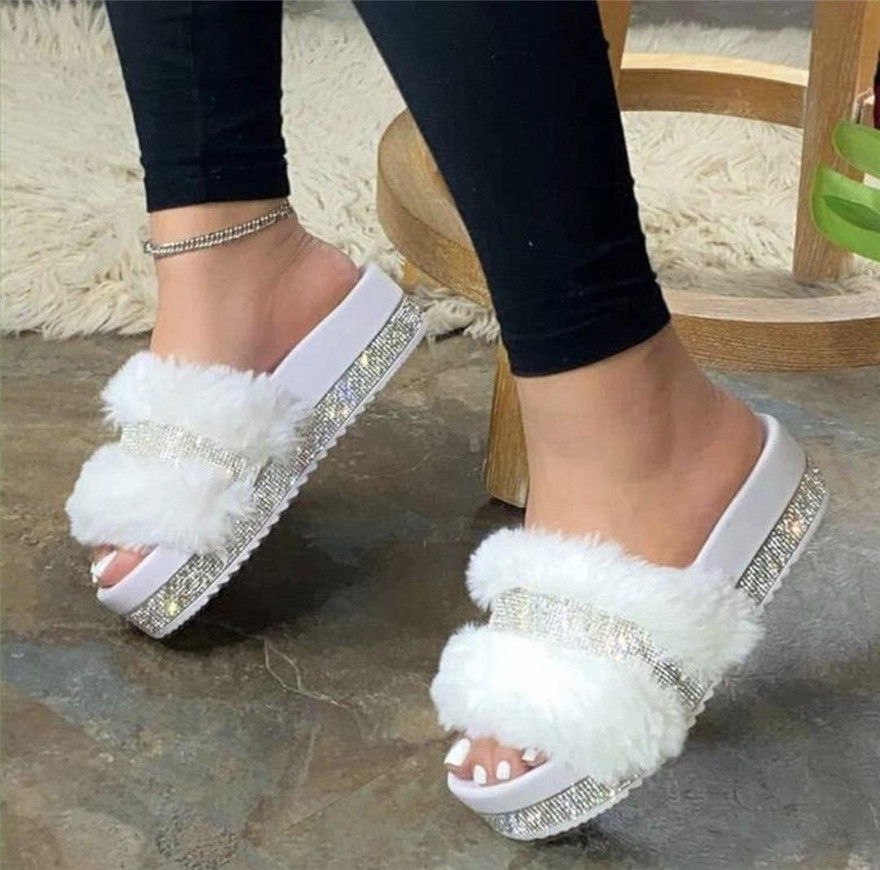Thick Bottom Crystal Sexy Slippers For Women Summer New Home Outdoor Casual Soft Plush Platform Slippers Female Flip Flops Shoes