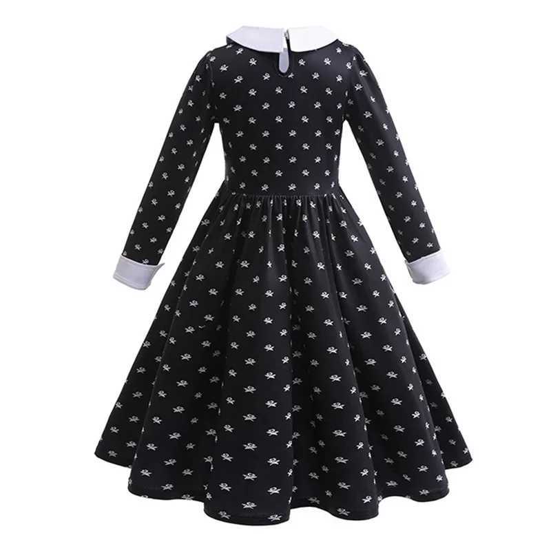 Halloween Movie Wednesday Costume Melina Adams Printed Long Sleeve Dress for Girls 2024 Carnival Party Childrens Gothic Costume W240914