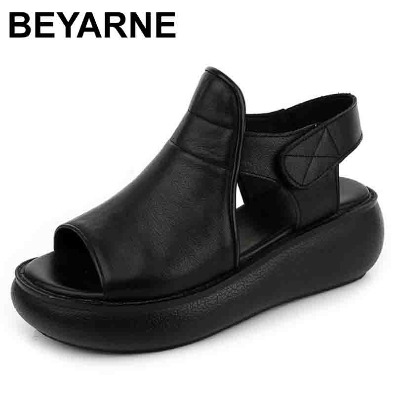 New Summer Platform Sandals Thick Bottom Casual Genuine Leather Fish Mouth Women Fashion Sandals Large Size