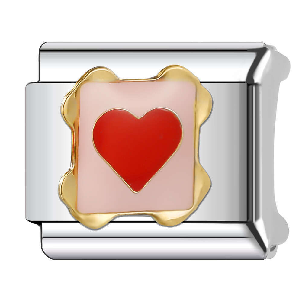 New Women's Gift pink sweet heart Bead Italian Charms Links Bangle Beads Fit 9mm Stainless Steel Bracelet Making DIY For Women Fashion Jewelry