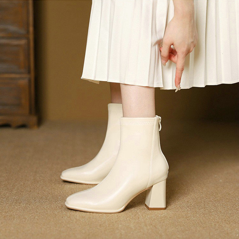 New 2024 Women's High Square Back Zipper Ankle Autumn Single Boot Chunky Heel Boots c033 s