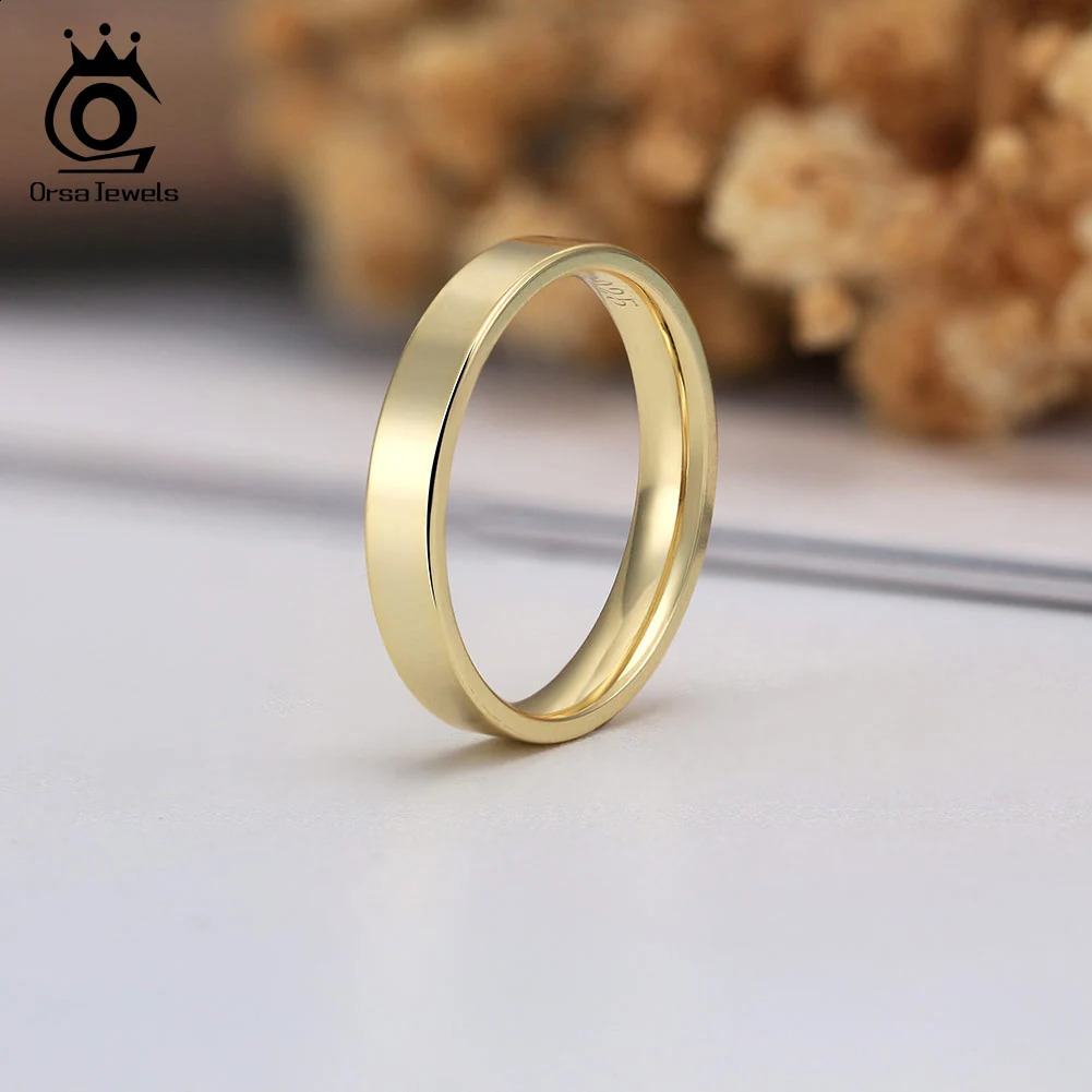 ORSA JEWELS 925 Pure Silver Minimalist Ring Smooth Womens 14K Gold 1/2/3mm Stacked Ring Fashion Jewelry Gift APR33 240905