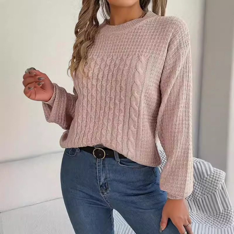 dongdumaoyi New Women's Sweater Fashion Pullover Round Neck Long Sleeve Fried Dough Twists Thread Knit F0914#43