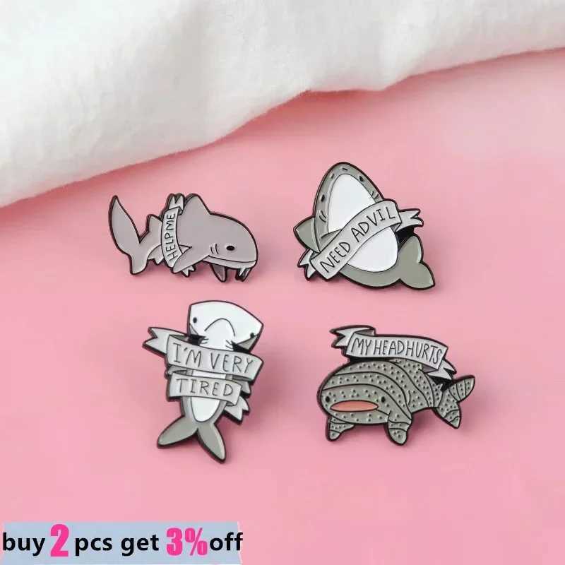 Custom Shark Tiger Brooch HLEP ME NEED ADVILIM VERY TIREDMY HEAD HURTS Enamel Pin Marine Animal Life Badge Gift for WholesaleX240914