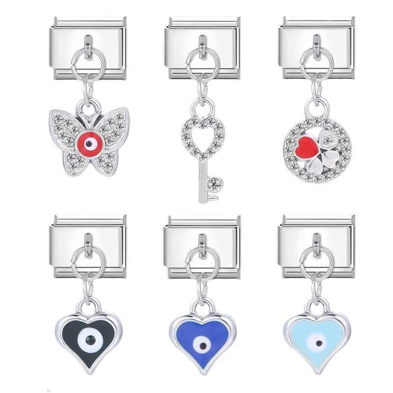 New Women's Gift eye heart Pendant Italian Charms Links Bangle Beads Fit 9mm Stainless Steel Bracelet Making DIY For Women Fashion Jewelry