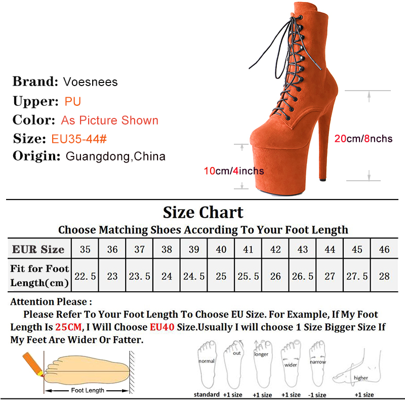 New 8 inches Super Stiletto Heels Flock Lace-Up Ankle Boots 20CM Stripper Shoes Pole Dancing Sexy Fetish Black Booties for Women
