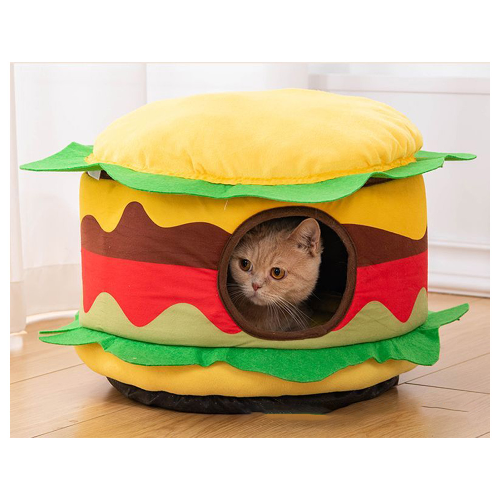 Cute Hamburger Shape Cat Bed, Detachable, Soft, Warm, Cozy, Puppy House for Winter