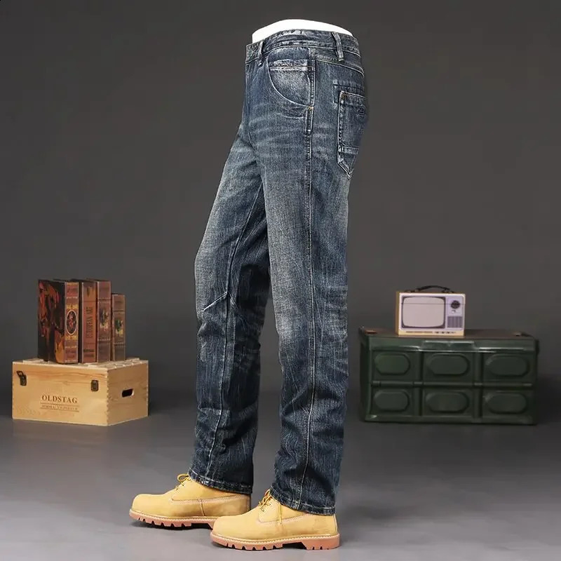 Trousers Male Cowboy Pants Jeans for Men Cropped with Pockets Casual Original High Quality Stacked Washed Soft Y2k Vintage Goth 240830