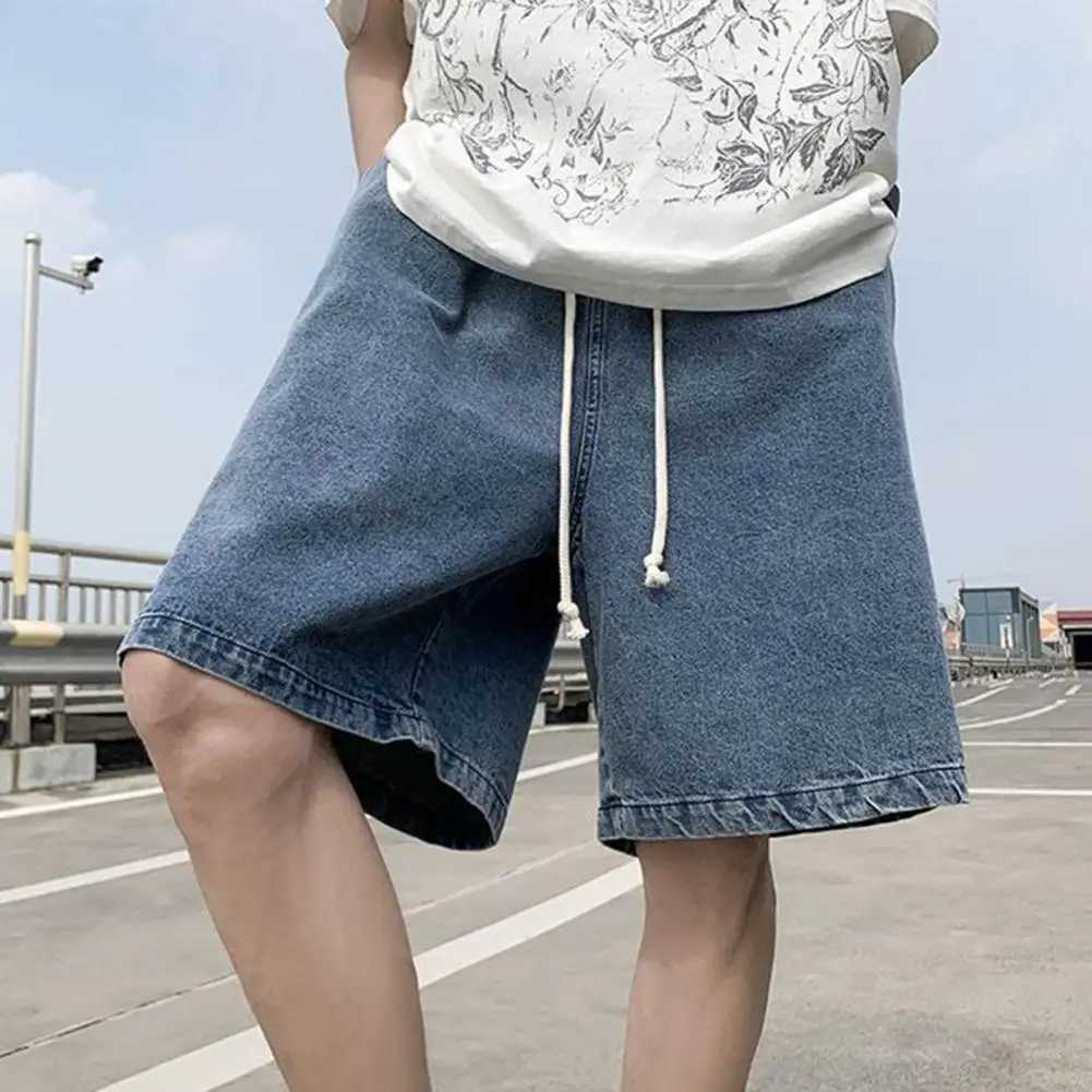 Elastic Waistband Shorts Loose Fit Shorts Elastic Waistband Mens Denim Shorts Adjustable Drawstring Casual Loose Fit with for AX240914