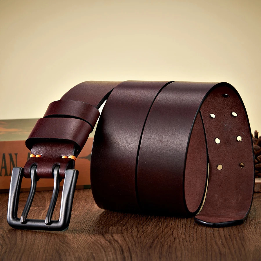 4.3cm Wide Thick Real Cowskin Genuine Leather Belt For Men High Quality Casual Male Belt Double Pin Buckle Cowboy Business Strap 240903