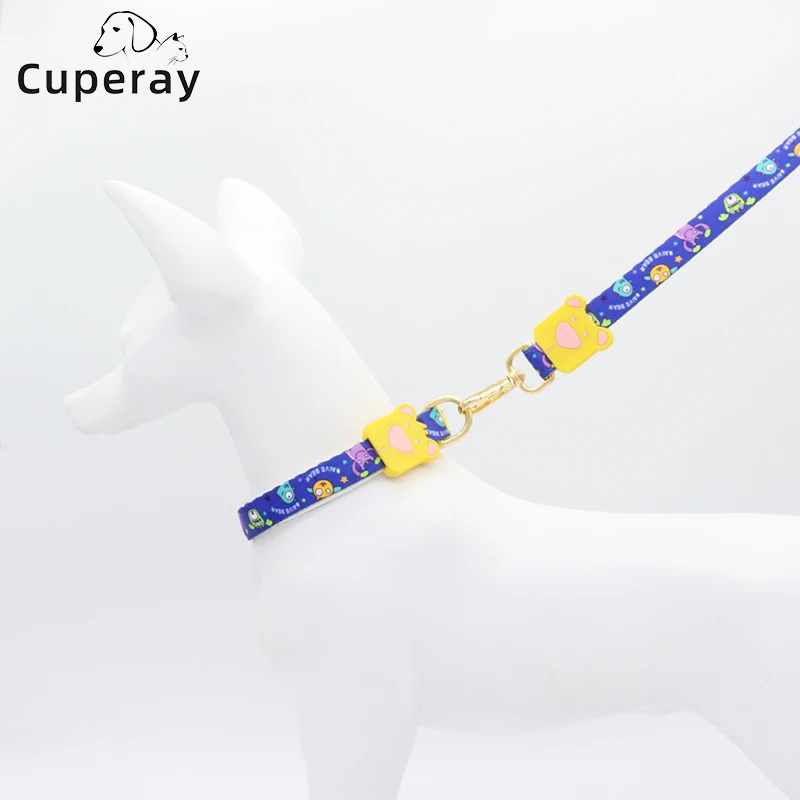 Dog Collar and Leash Combo Set,Cartoon Print Soft Nylon Webbing Polyester Material for Small Medium Dog Walking Running Training
