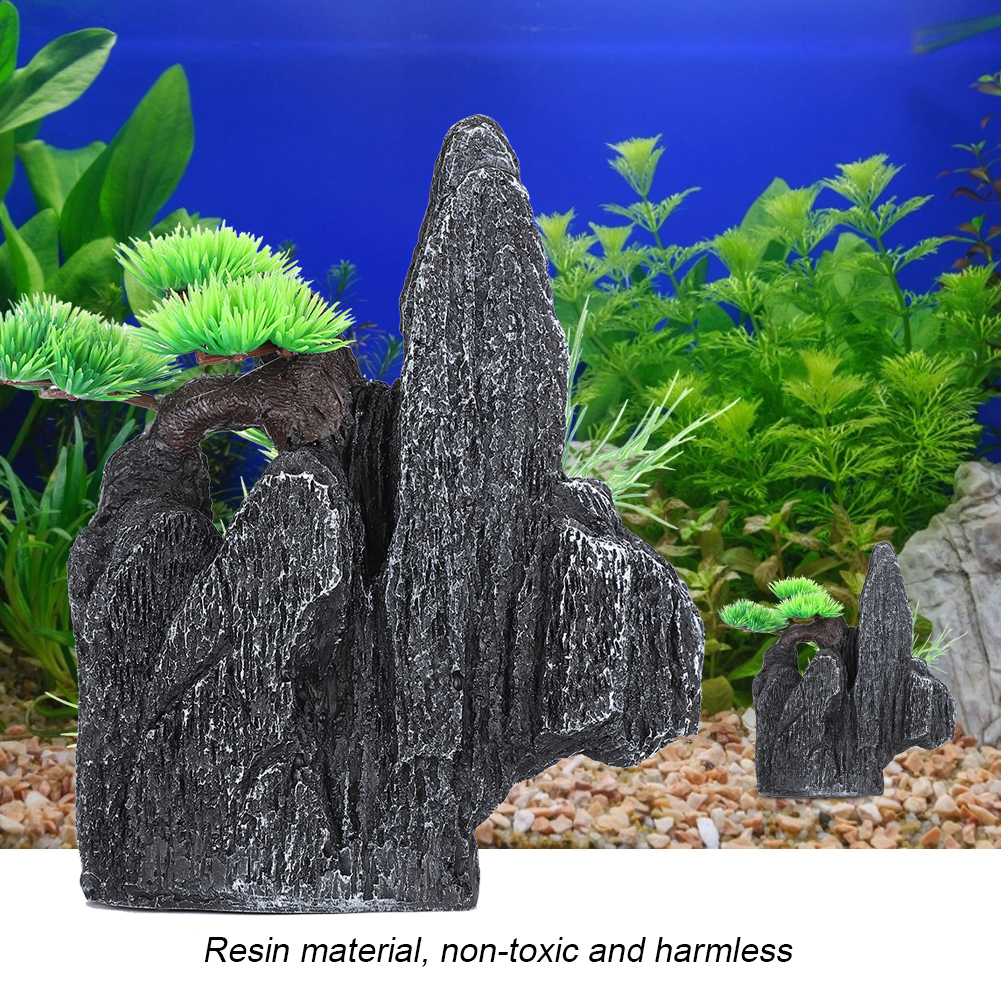 Aquarium Mountain View Stone Ornament, Fish Tank Decoration, Small Plants
