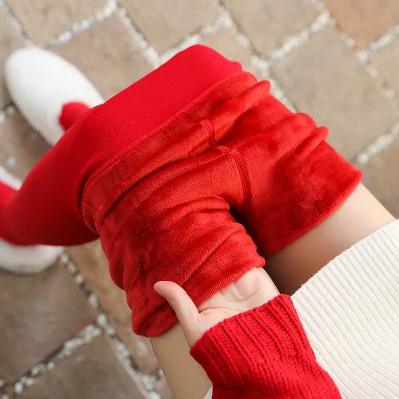 2024 Warm Red Pants Autumn Winter Plush Thickened Pantyhose Women Leggings Wedding Benmingnian New Design Bright Foot 155-172cmX240914