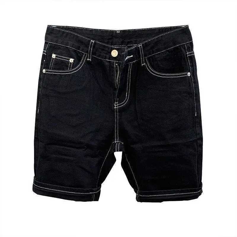 Fashion luxury Mens Knee Length Denim Shorts Summer 2024 Black Unique Line and Color Blocking Design cowboy short pants for menX240914