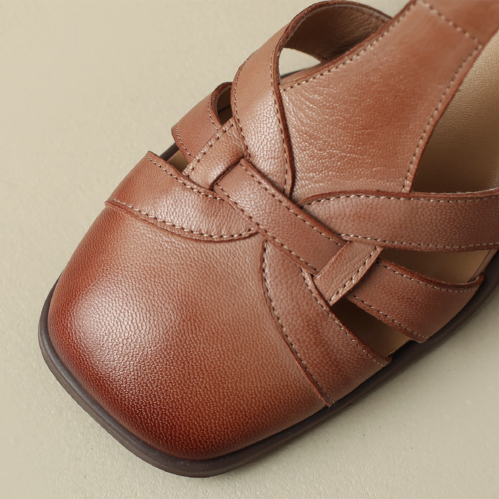 Womens Genuine Leather Braided T strap Gladiator Sandals Plus Size 34 42 5cm Thick Med Heel 4 hick