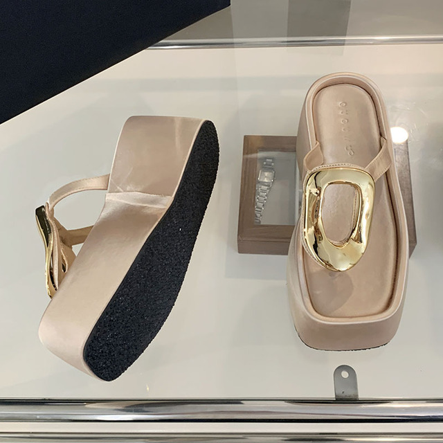 Metal Fashion Female Slides Thick Soled Ladies Sandals Footwear Wedges Shoes Slippers For Women Platform Flip ps 8901 985