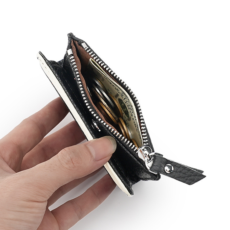 New genuine leather women's with fashionable contrasting color head layer, cowhide zipper, zero wallet, RFID anti magnetic anti-theft brush walle