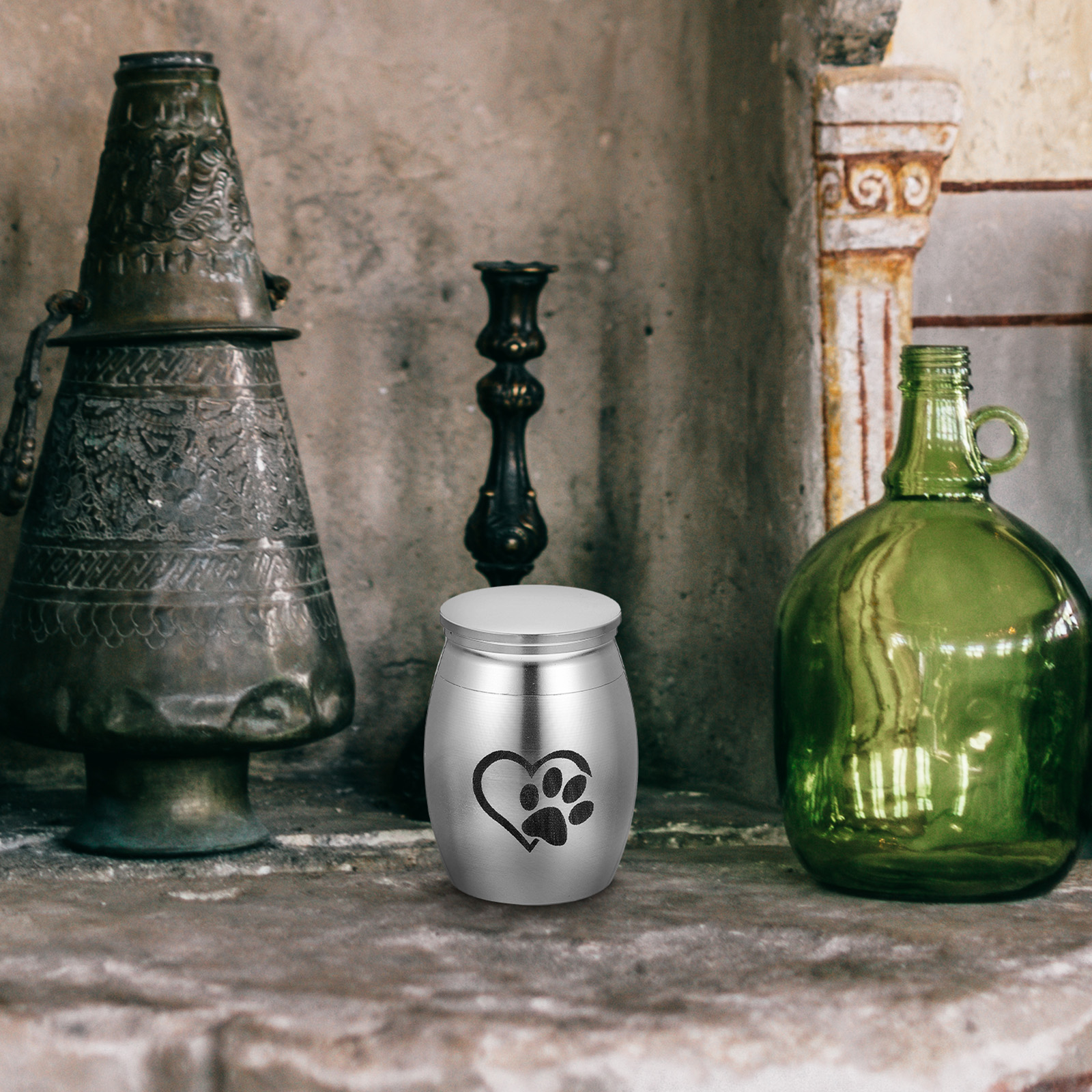 Pet Urn Remembrance Cat for Dogs Ashes Plaque Sculpture Urns Stainless Steel Memorial