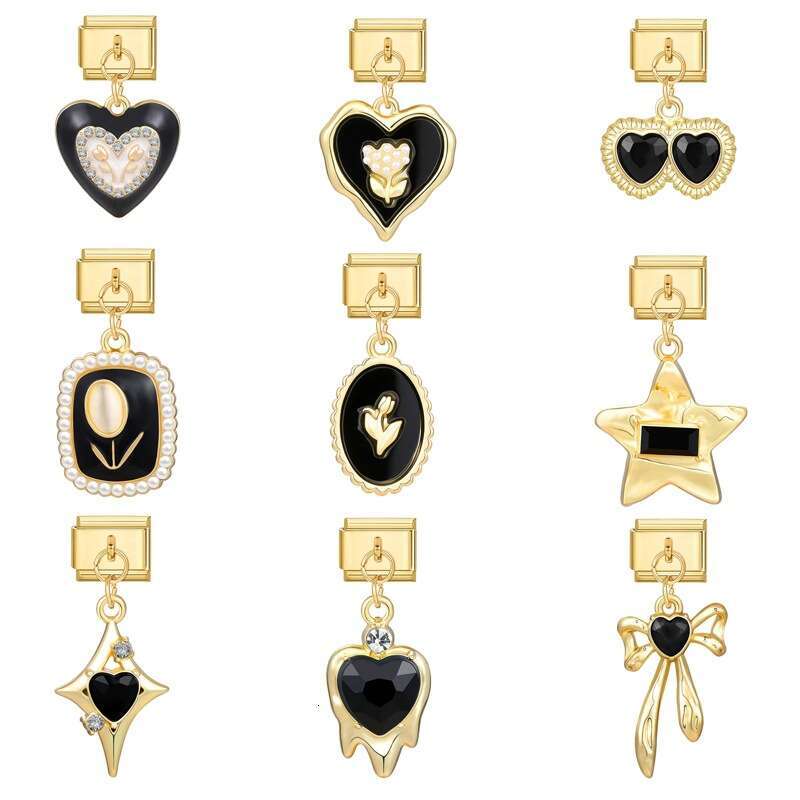 New Women's Gift Gold heart flower Pendant Italian Charms Links Bangle Beads Fit 9mm Stainless Steel Bracelet Making DIY For Women Fashion Jewelr